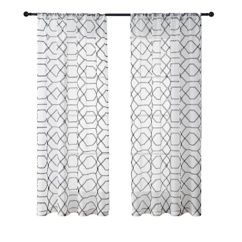 Geometric Embroidery Pastoral Korean Curtains Semi-Blackout Screen Curtain Finished Living Room Bedroom Window Screen