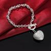 925 Sterling Silver AAA Zircon Heart Shaped Key Pendant Bracelet Wedding Fashion Jewelry