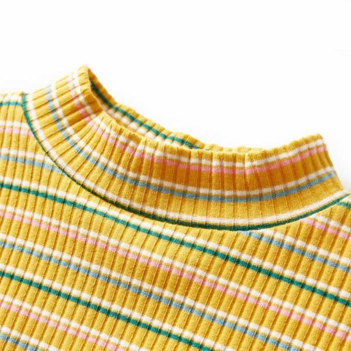 Kids' Long-sleeved T-shirt with Mock Turtleneck, Stripes, 2 Colors, and 5 Sizes Available