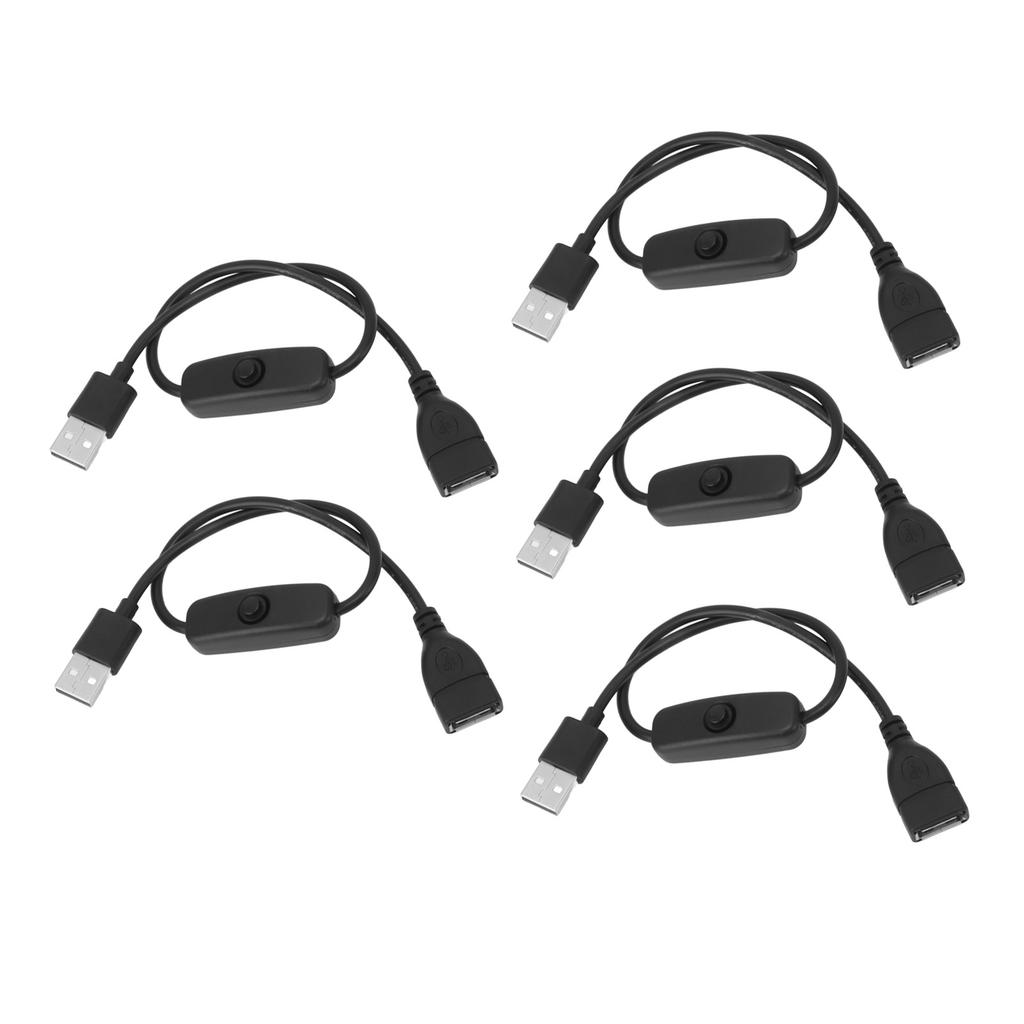 5PCS ON Off Switch Male To Female Cable 2 Pin PVC USB Extension Cable with B Utton for Driving Recorder LED Lights Black