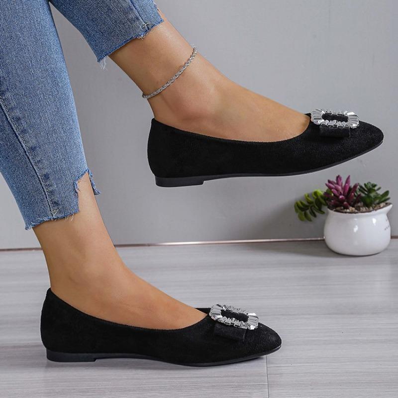 Fashion 2025 New Ladies Shoes Shallow Women's Flats Fashion Metal Decoration Office and Career Sexy Pointed Toe Plus Size Flat Low Heels