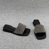 Women Summer Outer Wear Summer Open Toe Casual Flat Low Heel Fashion Square Toe Rhinestone Going Out Slippers Women