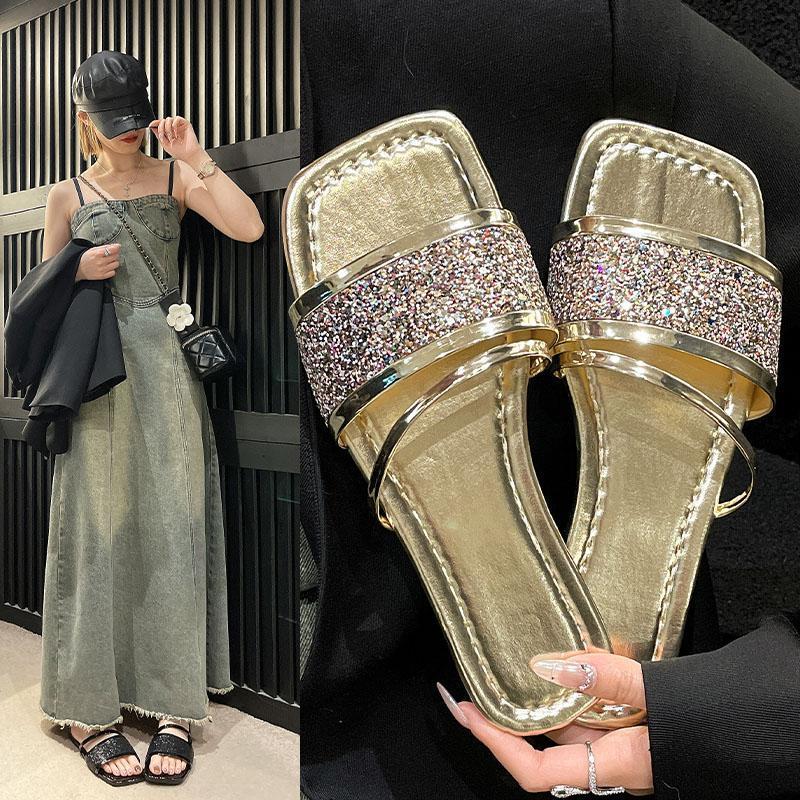 Office Slippers Women Wear 2024 Spring/summer New Transparent Diamond-soft Bottom Flip-flops French Small Flip-flops