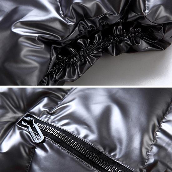 Men Cotton Vest Autumn Winter Hooded Sleeveless Zipper Placket Jacket with Pockets Solid Color Glossy Finish Down Quilted Vest Coat