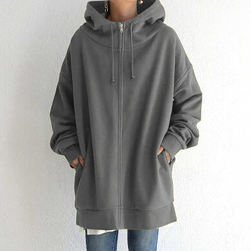 Fleece Hoodie Women Women Sweatshirt Fashion Loose Solid Color Streetwear Pocket Zipper Drawstring Long Fleece Open Coat Women