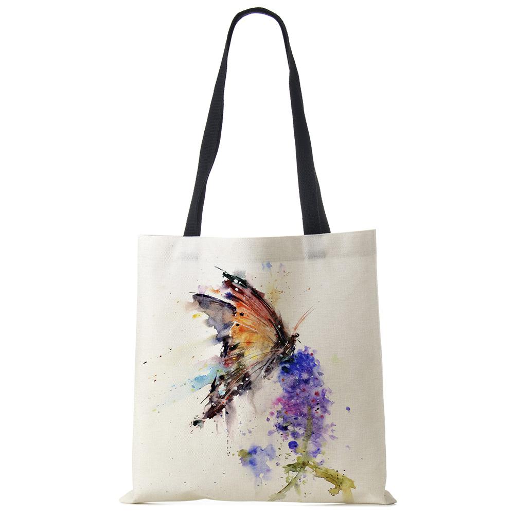 Butterfly Animal Cat Print Tote Shoulder Bag For Women Shopping Reusable Bags For Groceries Folding Travel School Beach Bags