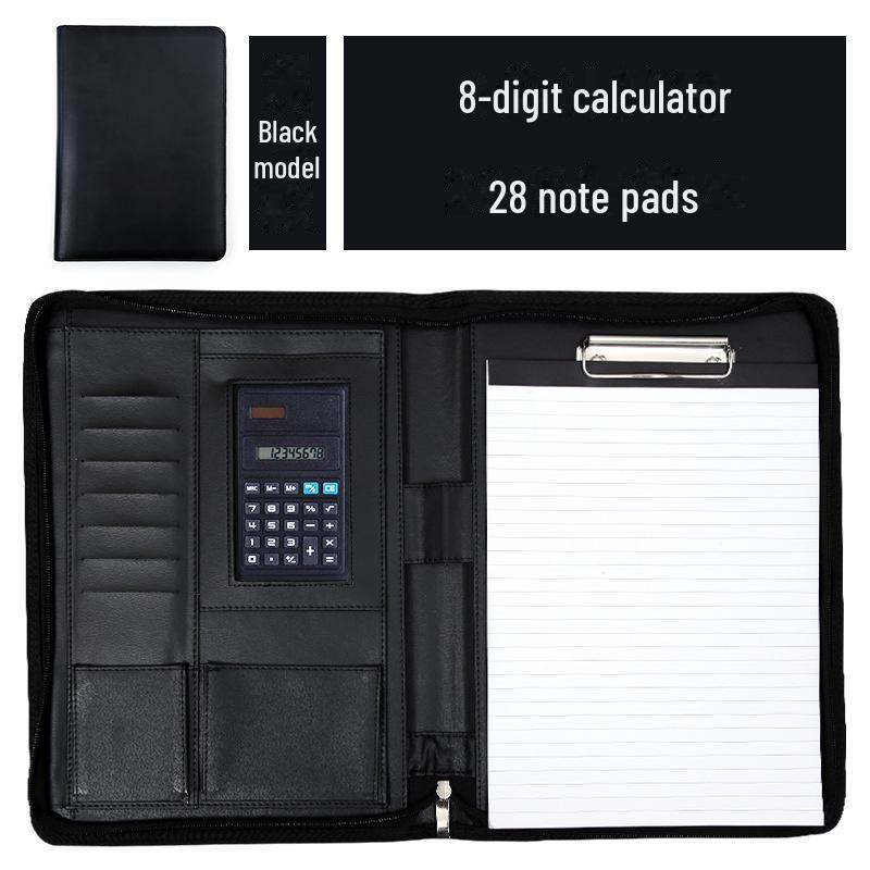 A4 Leather Multifunctional Zipper Folder: Business Notepad & Document Storage Briefcase