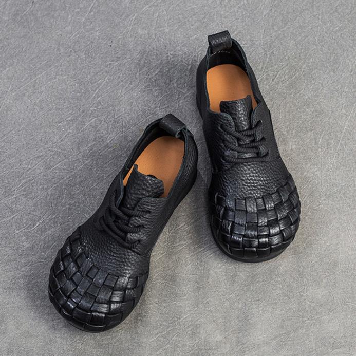 Johnature Genuine Leather Comfortable Pumps Retro Solid Color Commuting Versatile Casual Women's Shoes