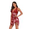 Women Print Swimwear Asymmetric Hem  Swimdress and Panty Beachwear
