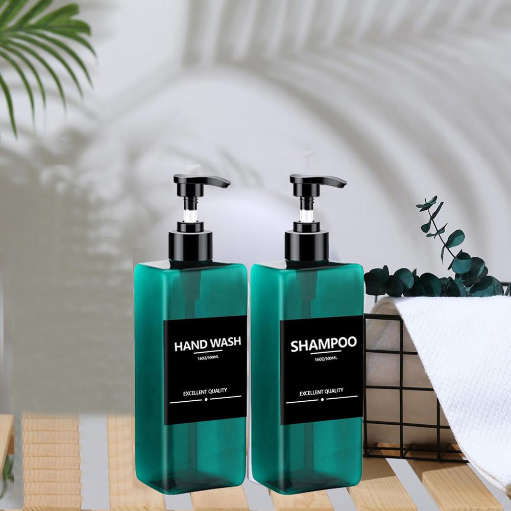 2pcs/set 500ml Square Empty Lotion Bottles with Labels Refillable Bottle Dispenser Containers Soap and Dish Soap Dispenser