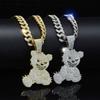 Rhinestone Pendant Necklace Bear Shape Bling Bling Necklaces New Hip Hop Necklace  For Men Women