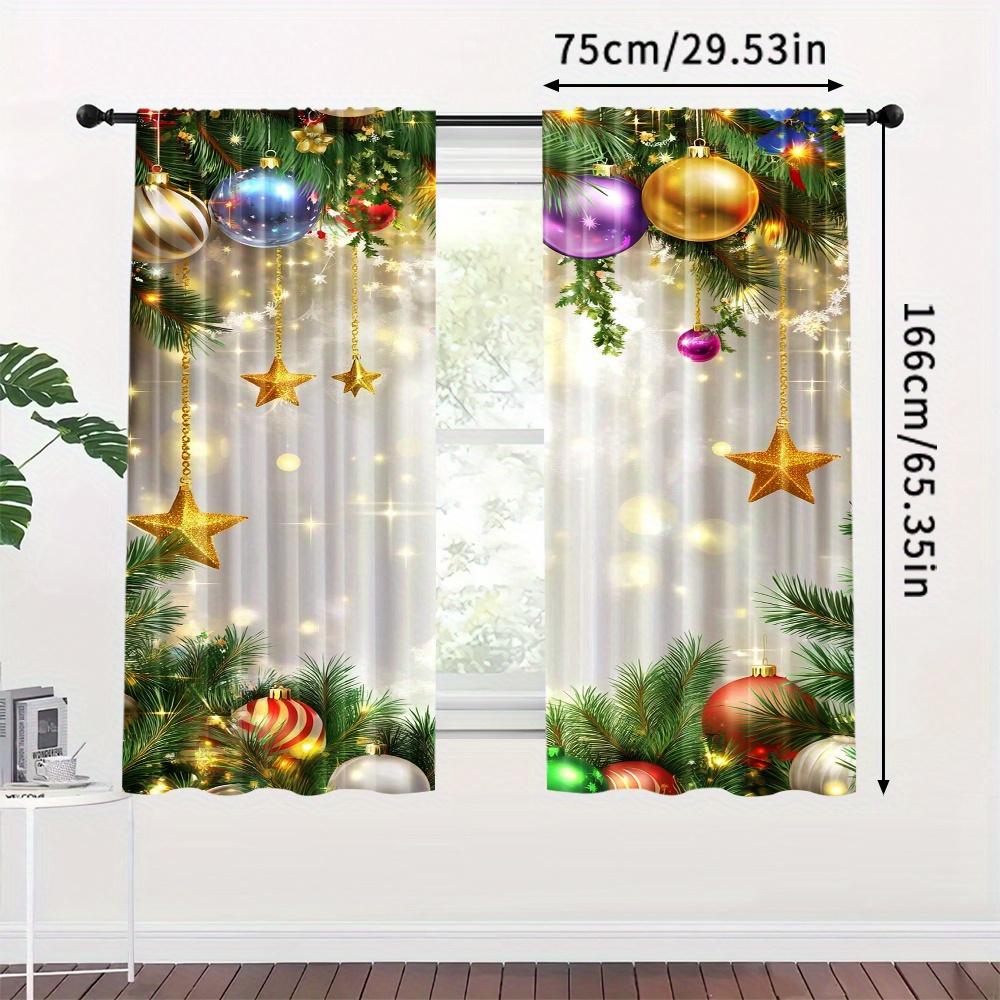 2pcs Set Christmas-Themed Curtains - Digital Print Rod Pocket Design Polyester  Perfect for Living Room Kitchen Bedroom Windows