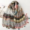 Women Viscose Scarf Summer Beach Shawl Cotton Linen Feeling Tassel Bohemian Style Floral Pashmina Muslim Hijab Wrap Lady