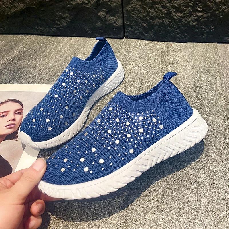 2024 Fashion Round Toe Comfortable Solid Color Shallow Mouth Slip-On Stretch Fabric Breathable Flat-soled Women's Sports Shoes