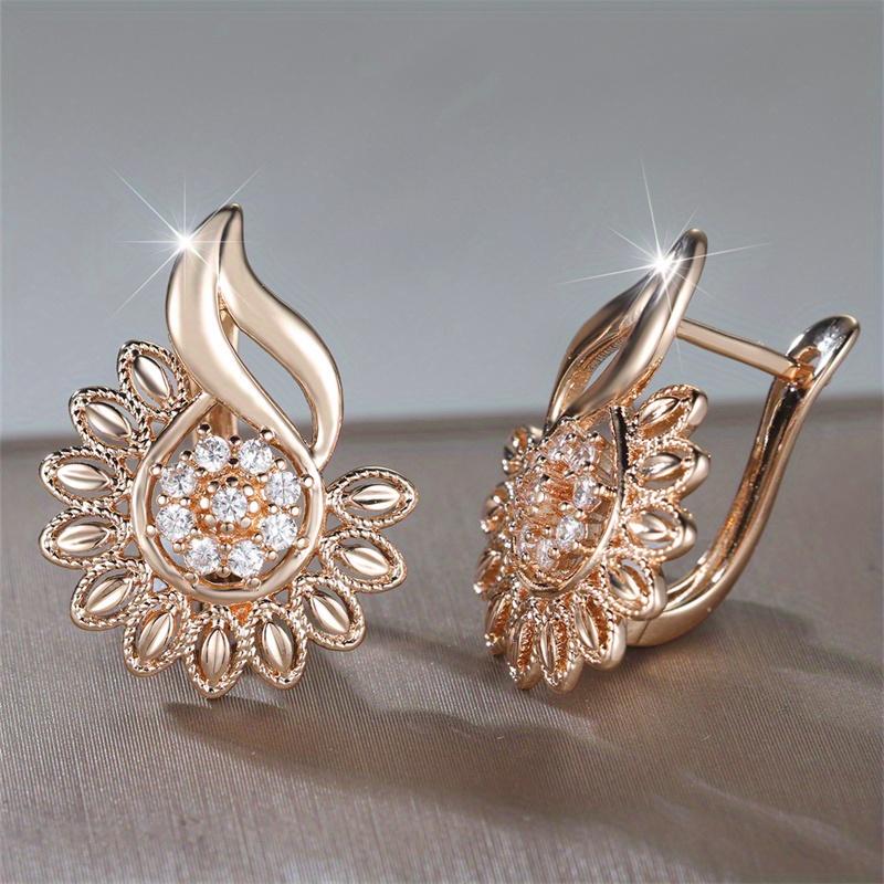 1 Pair Golden Color Sunflower Floral Earrings Valentine's Day Jewelry