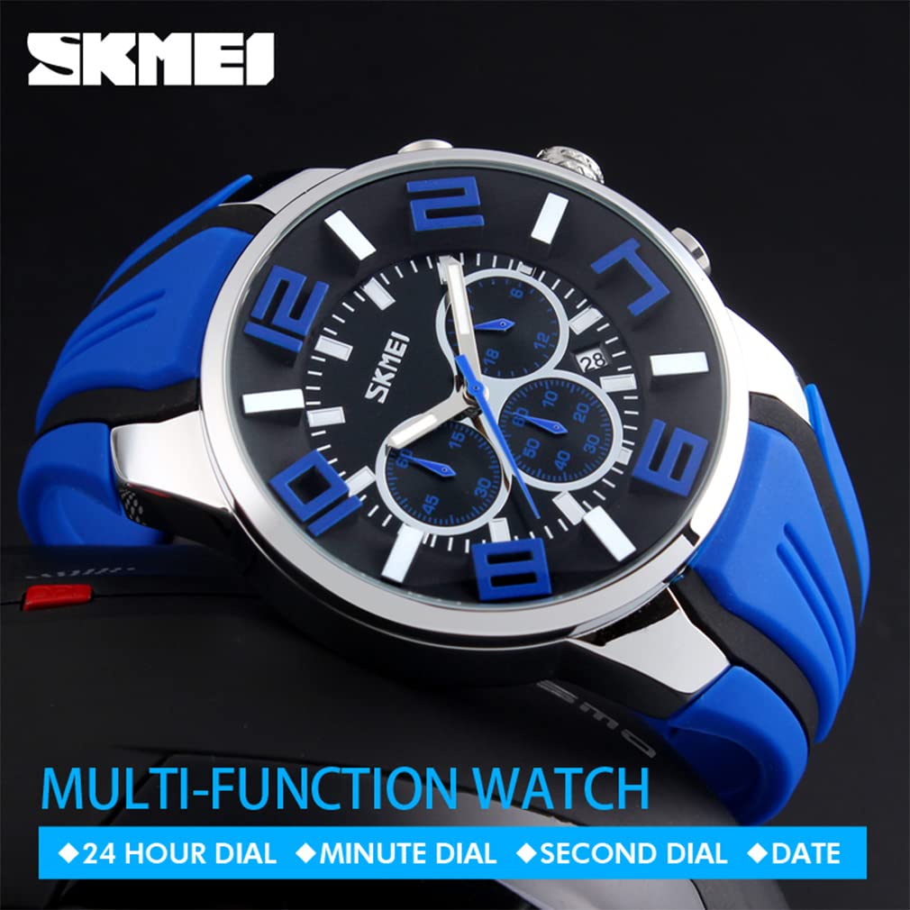 Silicone High School Student Silicone Sports Waterproof Arm Watch Stylish Big Face Chronograph Casual Brand Analog Quartz Watch Large Date Fluorescent