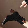 Fashion Autumn New Pleated Stacked Ankle Boots Pointed Toe Thick High Heels Suede V-Mouth Fashion Women's Shoe Solid Chelsea Short Botas