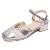 Women's French Style with Bag Head, Beautiful Silver Skirt Sandals, One-word Heel with Fairy Style Thick Sandals, Female Middle Heel