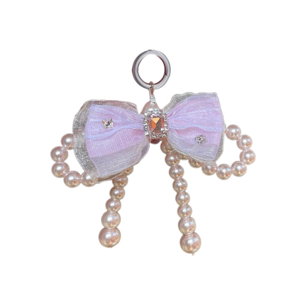Handmade Jewelry Bag Pendant Fashion Simple Pearls Bowknot Keychain Delicate Bag Charm Ornament for Daily Use
