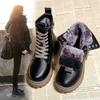 Leather Snow Boots Female  Plush Thickened Cotton Women's Shoes High Winter Warm Short Boots Warm Non-slip Boots Women