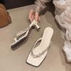 Fashion Summer Rhinestone Temperament Flip-flops Women's New Square Toe Clip-toe Non-slip Wear-resistant Stiletto Shoes