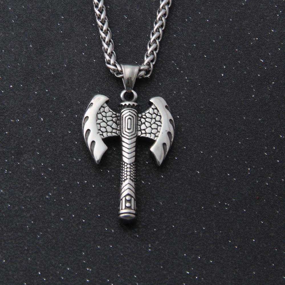 BaviPower Nordic Axe Necklace for Men Nordic Single Sided Double Sided Battle Axe Pendant Stainless Steel Keel Chain Protection