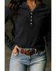 Black Trimmed Neckline Waffle Knit Henley Top