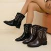2024 Новые модные однотонные популярные женские ботинки с заостренной молнией сзади, короткие весенние ботинки-трубы в стиле вестерн