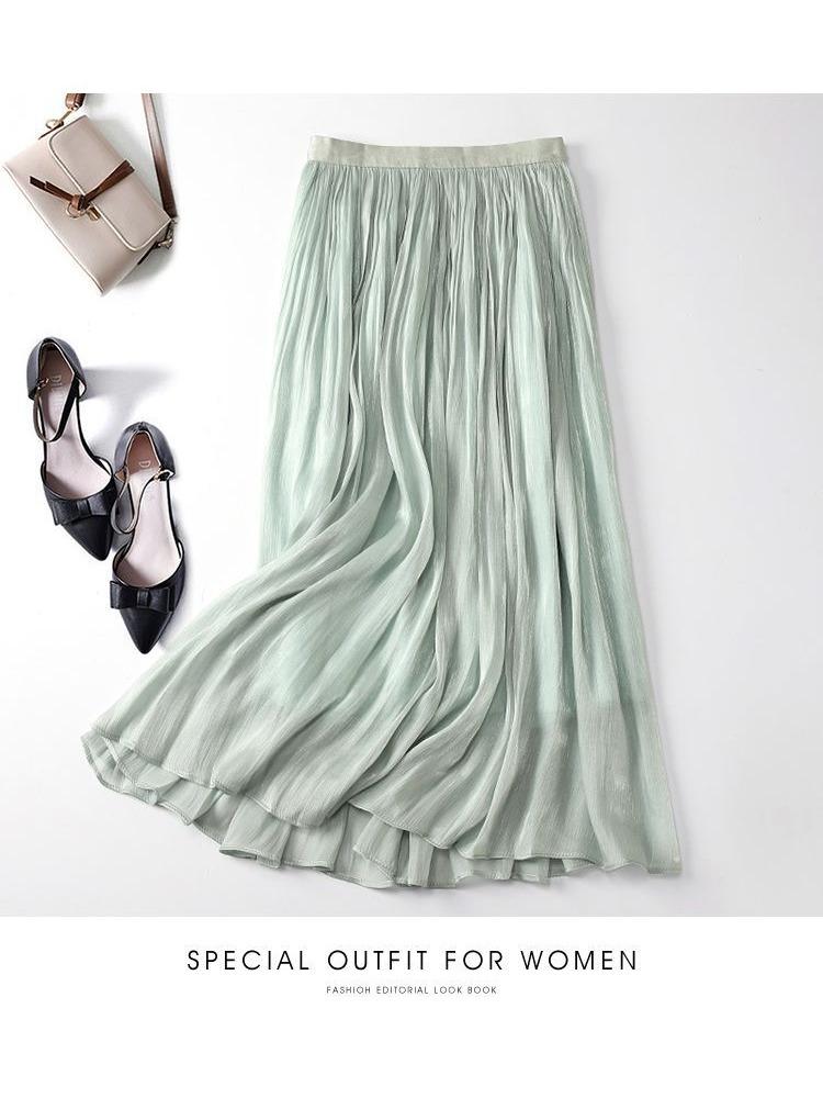 Senior Sense of Flow Light Half-body Skirt Gauze Skirt Female Beaded Skirt Temperament Long Section Mesh Half-body Skirt High-waisted Thin Summer