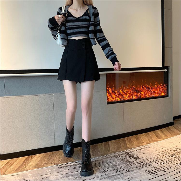 Women's High Waist Wide-Leg Skirt-Pants: 2025 Spring/Summer A-Line Faux Two-Piece Shorts Suit