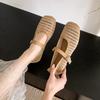 Summer New Square Head Shallow Mouth Soft Sole Word with Flat Bottom Mesh Breathable Sandals Casual Mary Jane Shoes Women