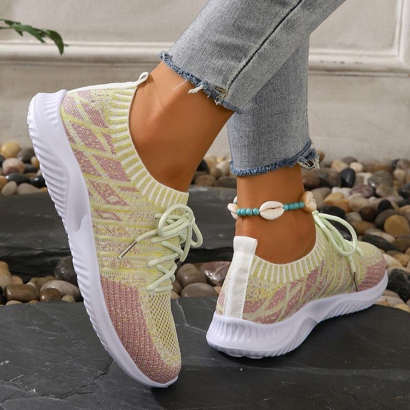 Breathable Knitting Platform Sneakers Women Fashion Mix Color Non-Slip Sports Ladies Comfortable Slip-On Flat Heel Casual Shoes