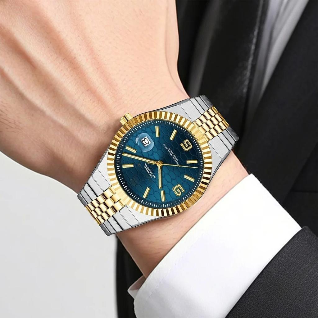 Men Watches Gorgeous Classic Clock Stainless Steel Diving Series Waterdrop Calendar Quartz Watch