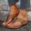 Fashion Retro Flower Decor Wedge Flip Flops for Women Summer 2024 Clip Toe Platform Slippers Woman Comfort Non Slip Beach Slides Sandals