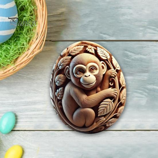 Animal Easter Carving Craft Egg Wooden Owl Squirrel Monkey Animals Carved Eggs for Home Tiered Tray Table Decor