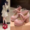 Fashion Designer Platform Women Mary Jane Shoes Ladies Fashion Cross-tied Thick High Heel Footwear Women's Elegant Dress Pumps Shoes
