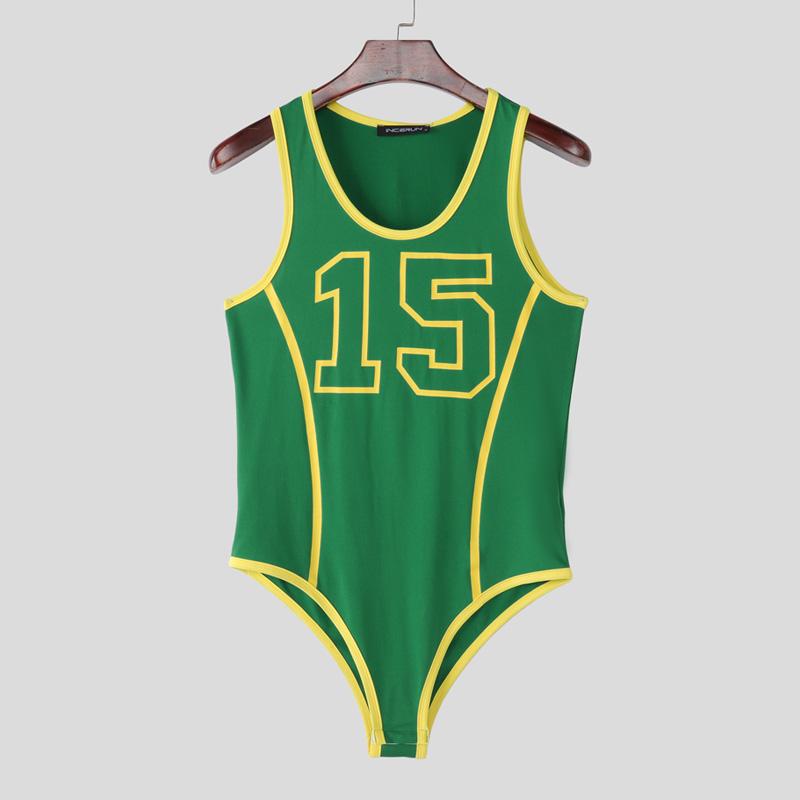 INCERUN Men Strap Sleeveless Letter Print Briefs Bodysuits Jumpsuits Underwear