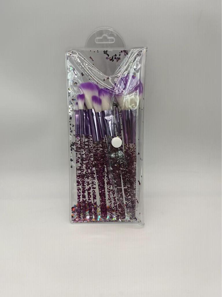 Crystal Handle 10-Piece Makeup Brush Set with Glitter, Fiber Hair for Face & Eye