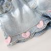 Girls' Denim Shorts Korean Stylish Three-dimensional Love Shorts for Baby Girls and Versatile Lace Summer Casual Pants