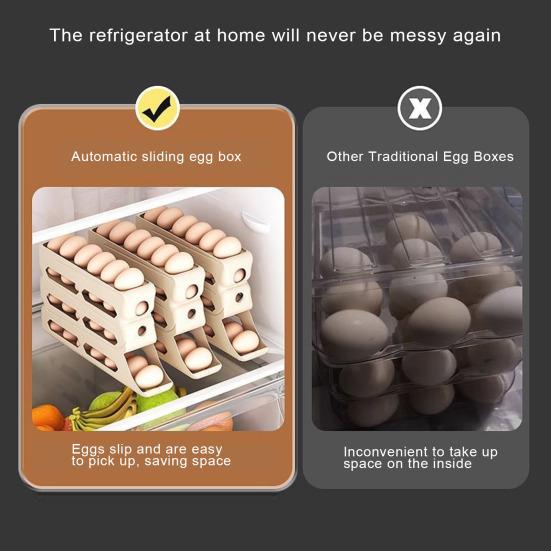 Fridge Egg Storage Box Four Tiers Automatic Rolling Large Capacity Space-Saving 30 Egg Organizer Refrigerator Side Door Egg Dispenser
