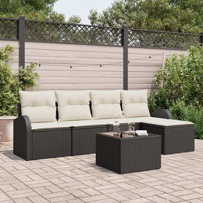 Ensemble de Canapé de Jardin de 5 Pièces avec Coussins en Poly Rattan Marron, Canapé de Jardin 2 Places avec Rangement 3354676