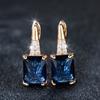 Shiny Square Blue Zircon Drop Earrings for Women Luxury Gold Color Wedding Party Daily Jewelry