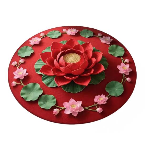 Yousheng Lotus Flower Floor Mat Round Living Room Rug Lotus Pattern Carpet with Non-Slip Backing for Home Office Bedroom Kitchen