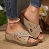 2025 Foreign Trade Summer New Women's Cross with Slope Heel Thick Bottom Slippers Large Size Fish Mouth Sewing Line Sandals