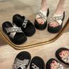 Rhinestone One-word Slippers for Women's Summer Wear 2025 New Small Man Height Increase Thick Bottom Fashion Beach Cool Slippers for Women