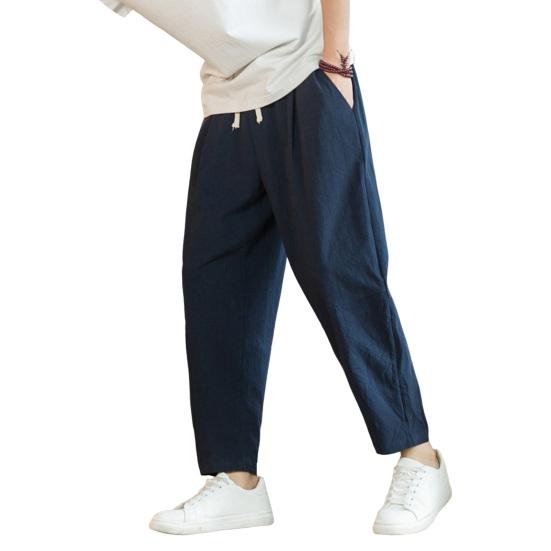 Men Ninth Pants Loose Straight Drawstring Elastic Waist Pockets Plus Size Solid Color Breathable Soft Ankle Length Casual Sweatpants