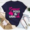 Breast Cancer Cancer Picked The Wrong Girl Printing T-Shirt Fashion Short Sleeve Summer Cool Hip Hop Top Tee