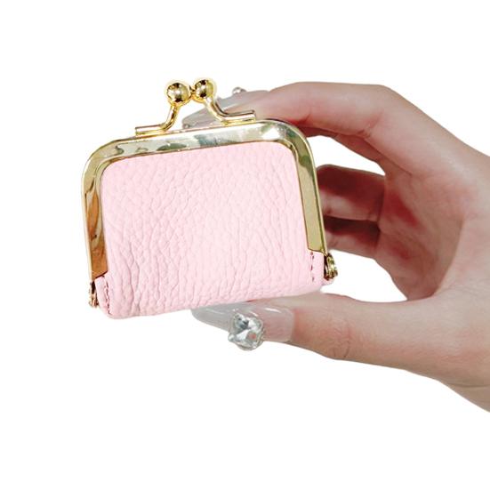 Ladies Mini Coin Purse Genuine Leather Wallet Solid Color Kiss Lock Change Pouch Small Storage Bag for Jewelry Keys