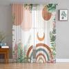 Boho Geometric Abstract Leaves Sheer Curtains For Living Room Kitchen Window Curtains Bedroom Tulle Voile Curtains