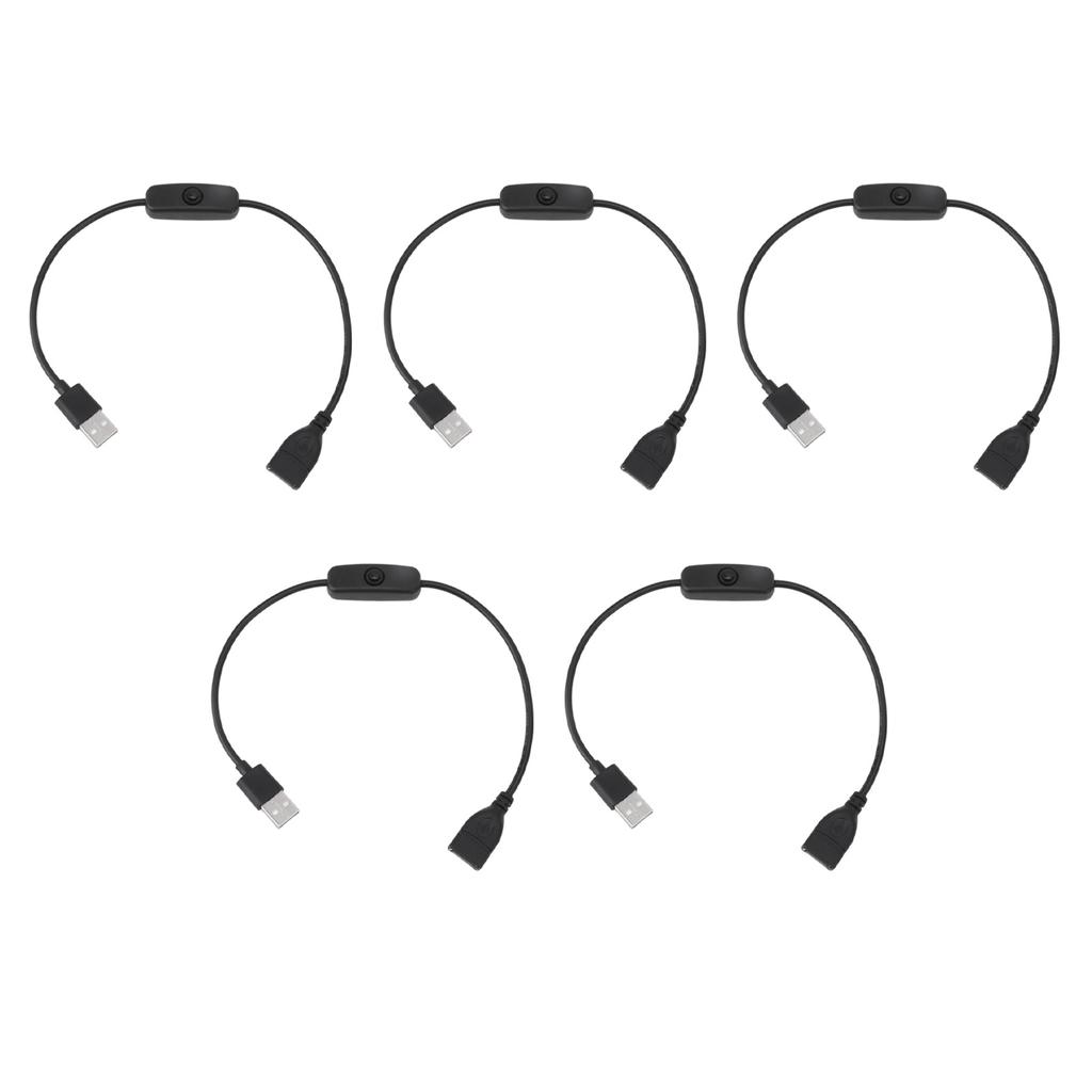 5PCS ON Off Switch Male To Female Cable 2 Pin PVC USB Extension Cable with B Utton for Driving Recorder LED Lights Black
